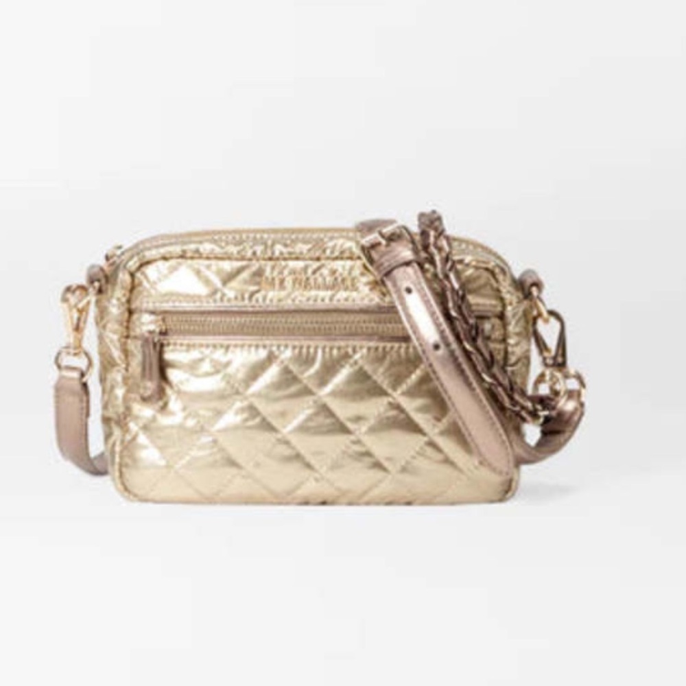 MZ Wallace Gold mini crosbit Quilted Crossbody Bag in color antique gold - Picture 2 of 9